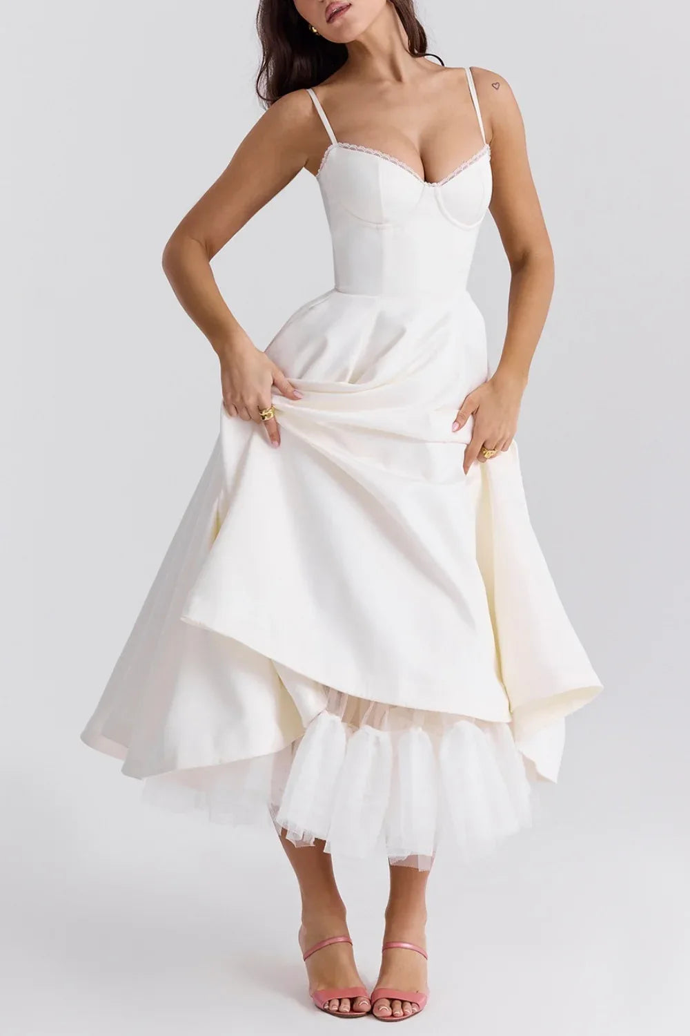 A-line Midi Satin Formal Evening Dresses 803510185058