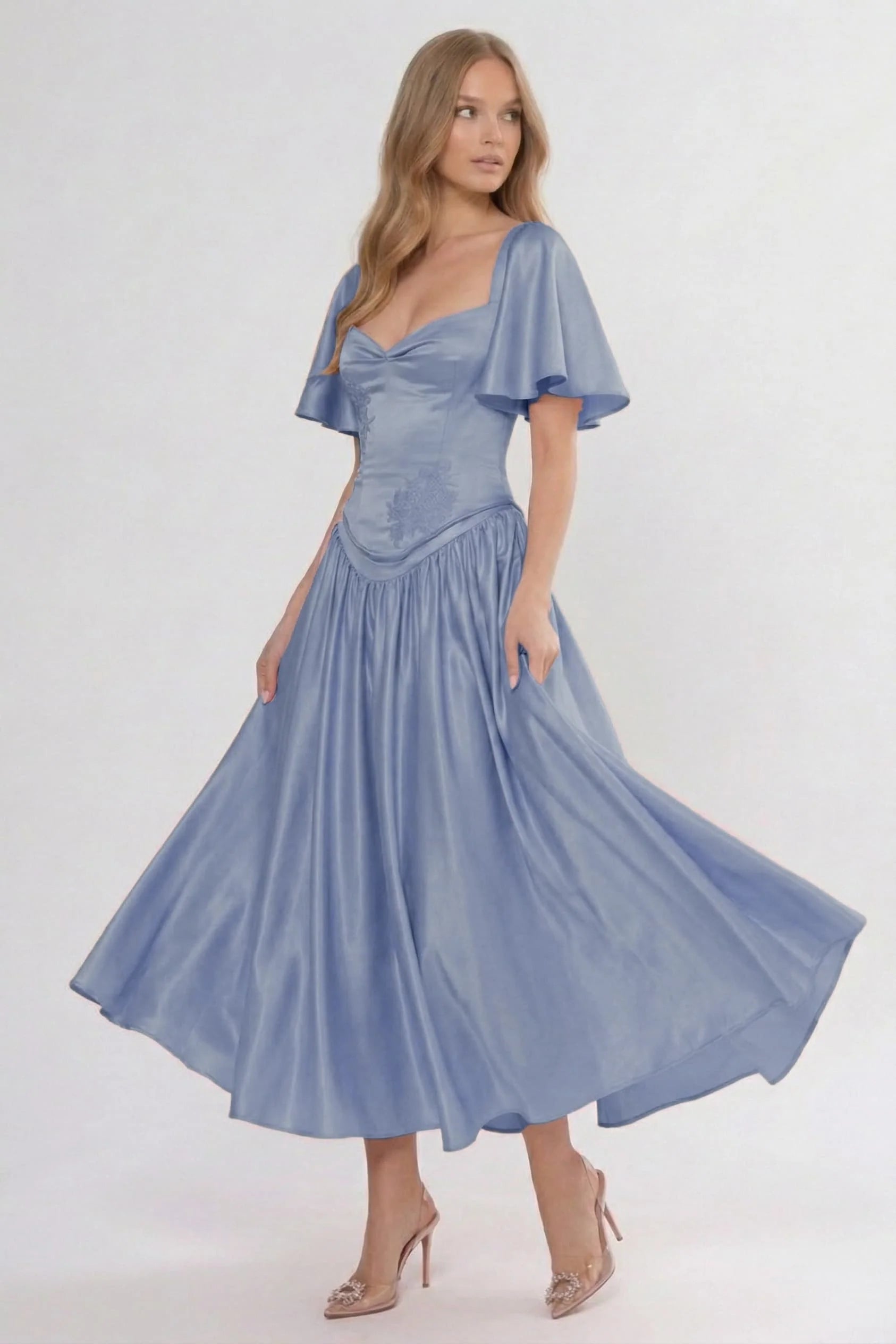 A-Line Ankle Length Soft Satin Wedding Guest Dress CG0317