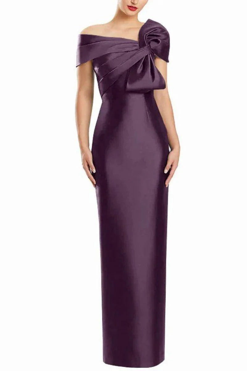 Sheath One Shoulder Floor Length Mother Dresses with Bow CM0368