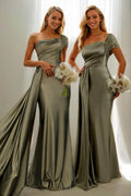 Sage Green Trumpet Bridesmaid Dress with Side Drape CB0798