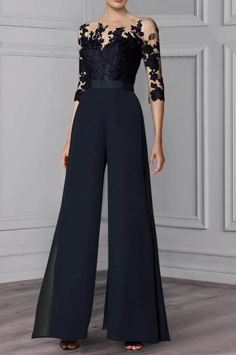 A Line Jewel Neck 3/4 Length Sleeves Floor Length Mother Dresses CM0375
