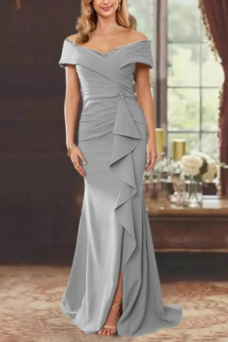Sheath Off the Shoulder Sleeveless Floor Length Mother Dresses CM0379