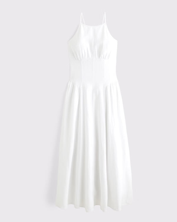 100% Linen A&F Dylan Halter Midi Dress