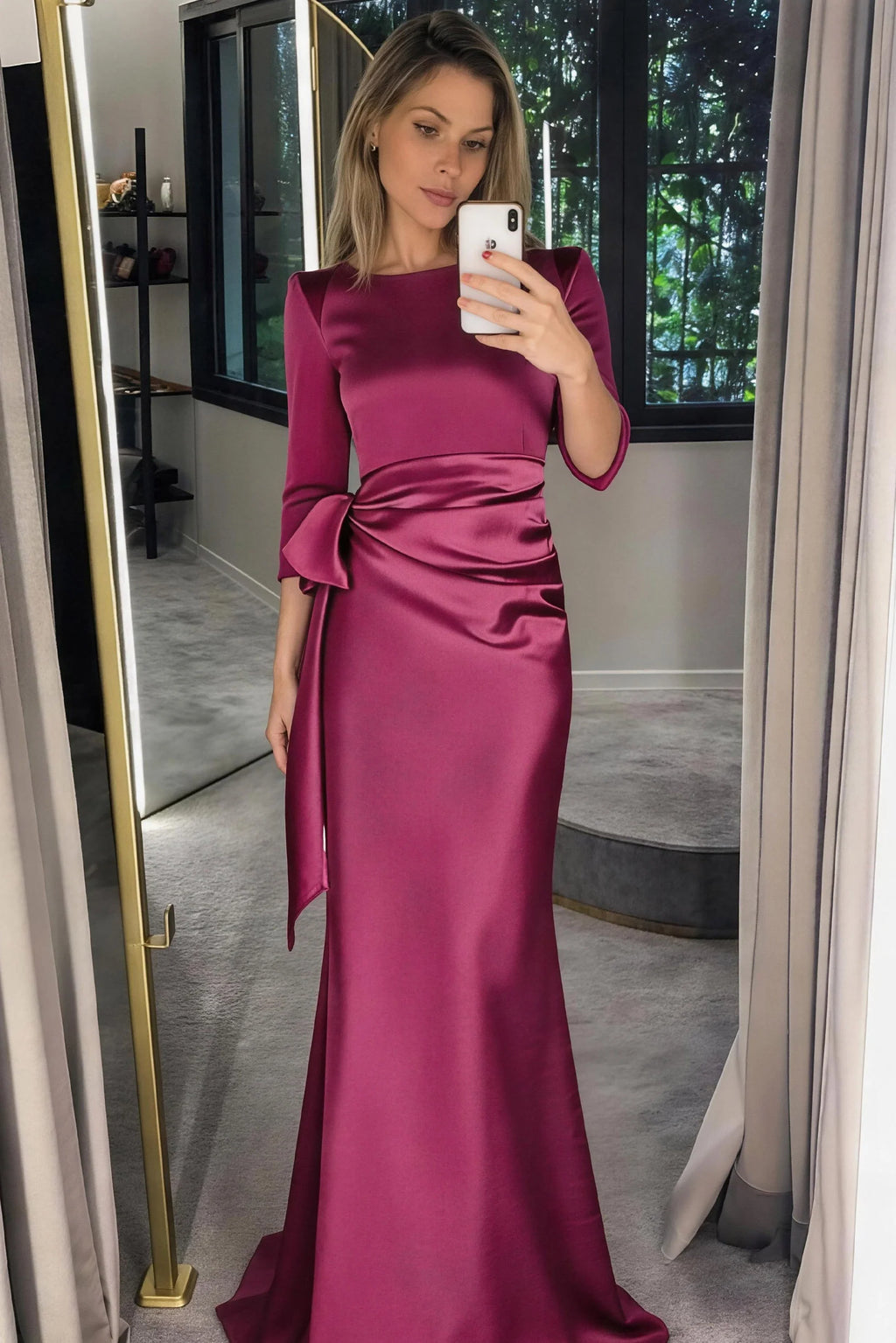 Sheath Scoop 3/4 Length Sleeves Floor Length Mother Dresses CM0380