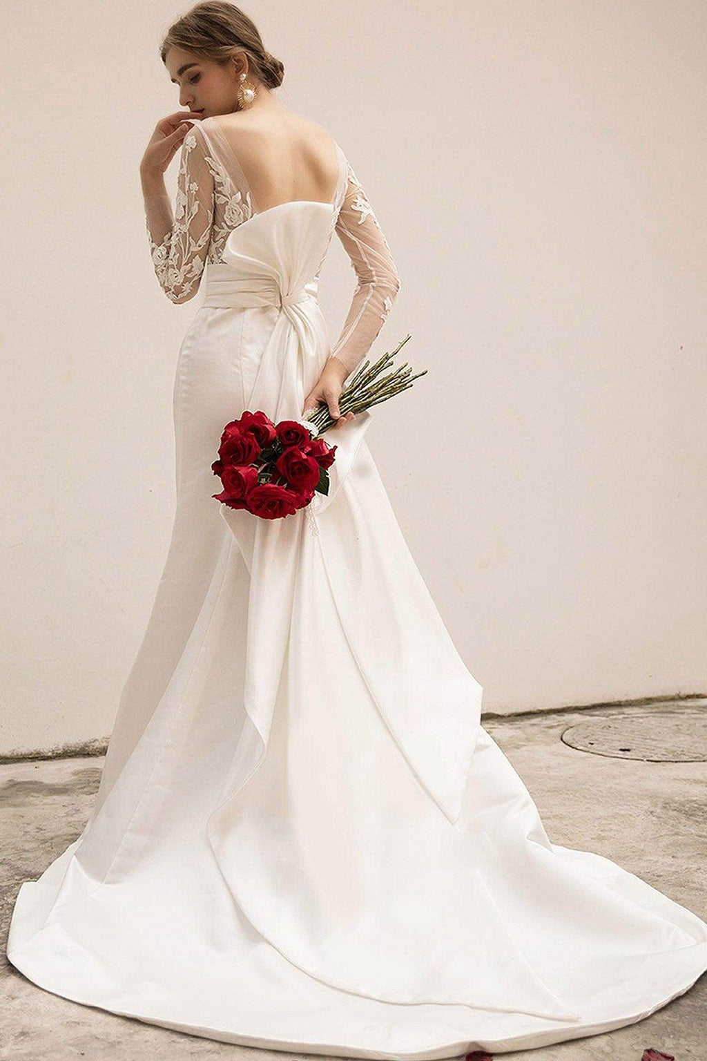 Trumpet-Mermaid Sweep-Brush Train Satin Wedding Dress CW3037