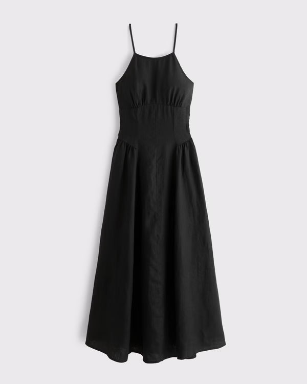 100% Linen A&F Dylan Halter Midi Dress