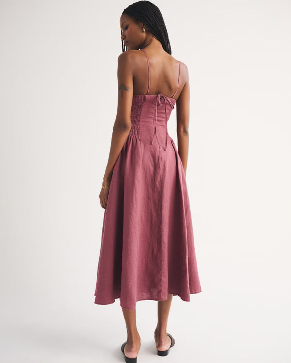 100% Linen A&F Dylan Halter Midi Dress
