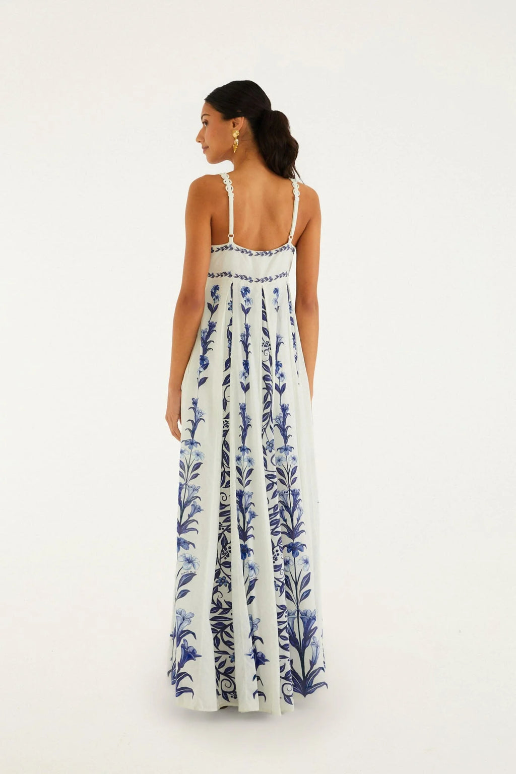 FARM Rio Off-White Flowers Arch Pleats Maxi Dress