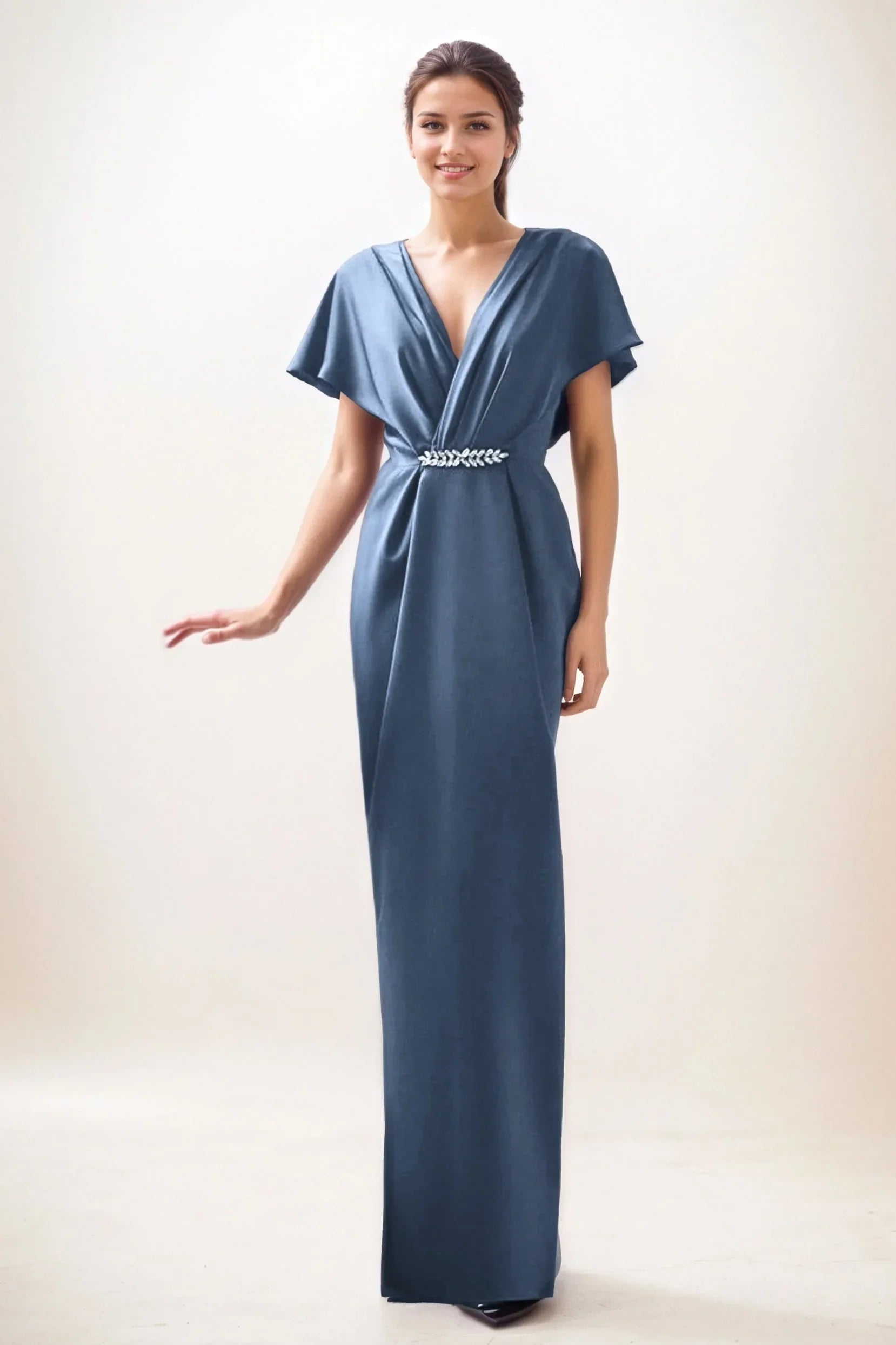 Sheath-Column Maxi Luxe Satin Wedding Guest Dress CG0299