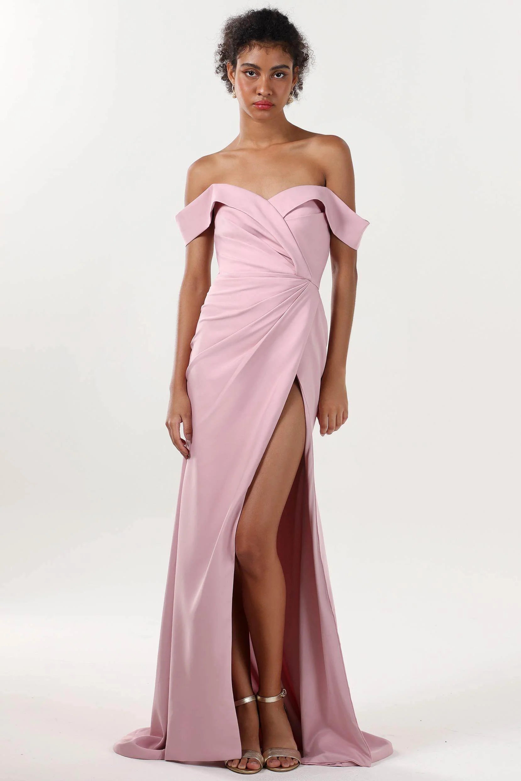 Sheath-Column Sweep-Brush Train Stretch Crepe Formal Dress CS0595