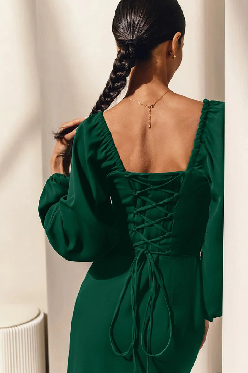 Square collar puffy sleeve cocktail dress 753485229390