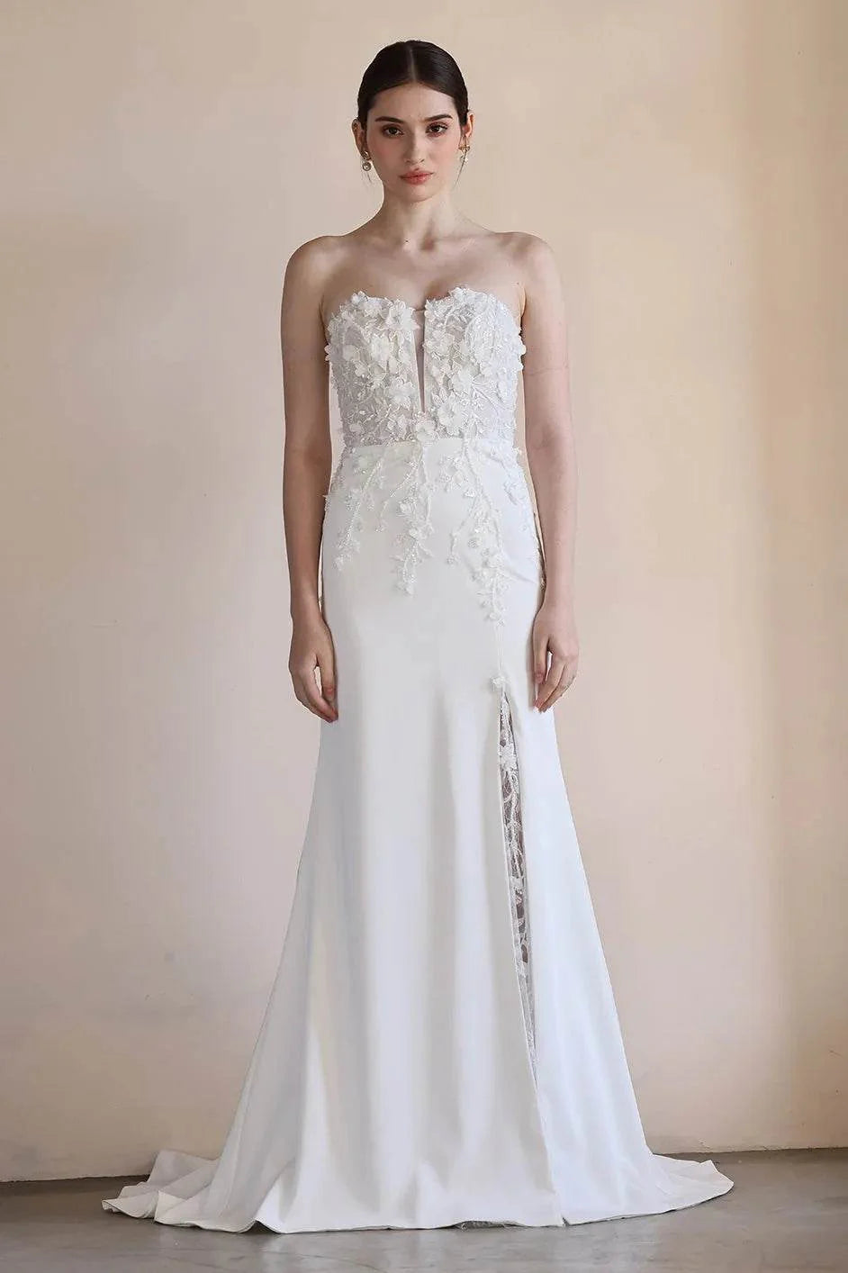 Trumpet-Mermaid Sweep-Brush Train Satin Lace Wedding Dress CW3551