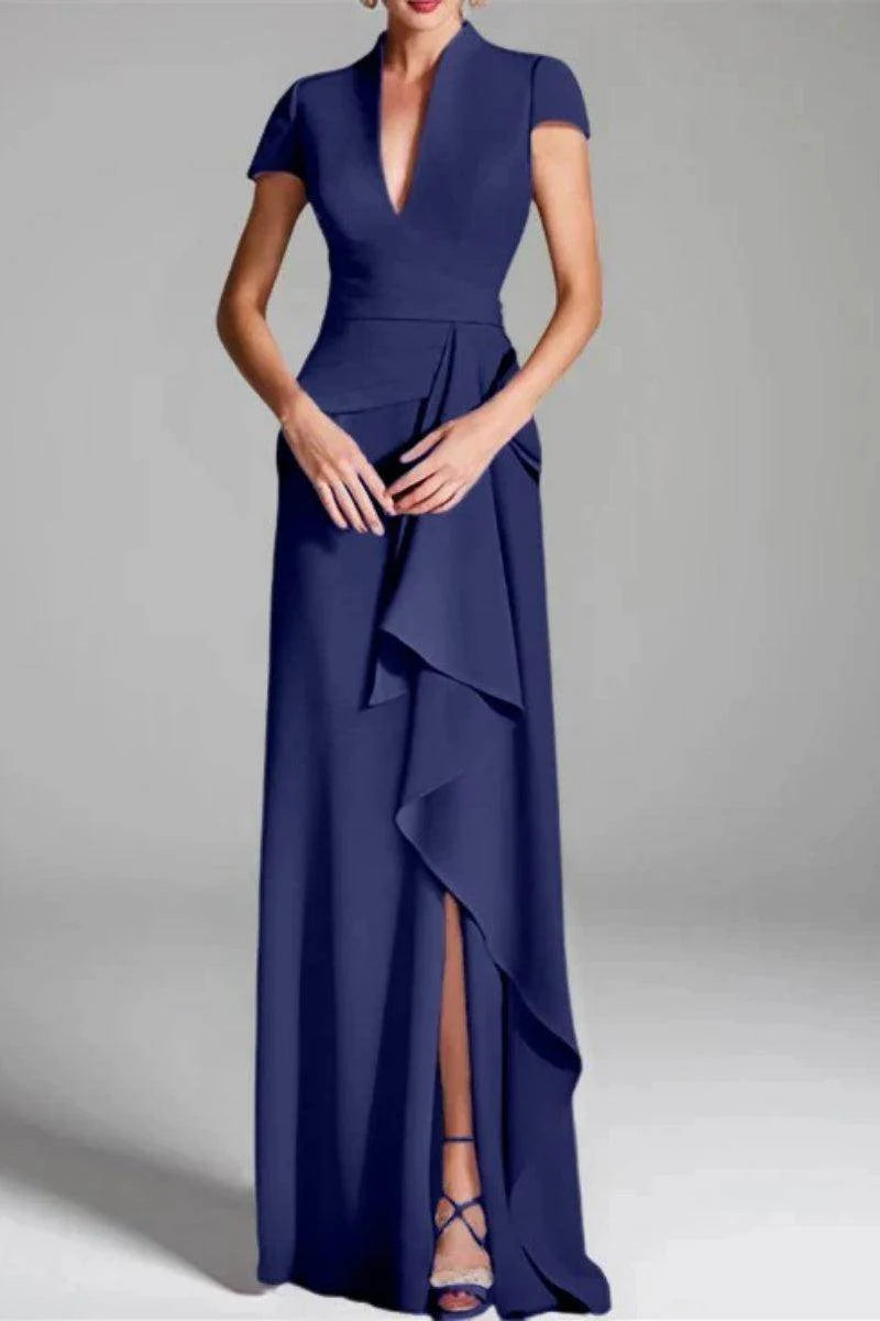 Sheath Column V Neck Short Sleeves Floor Length Mother Dresses CM0377