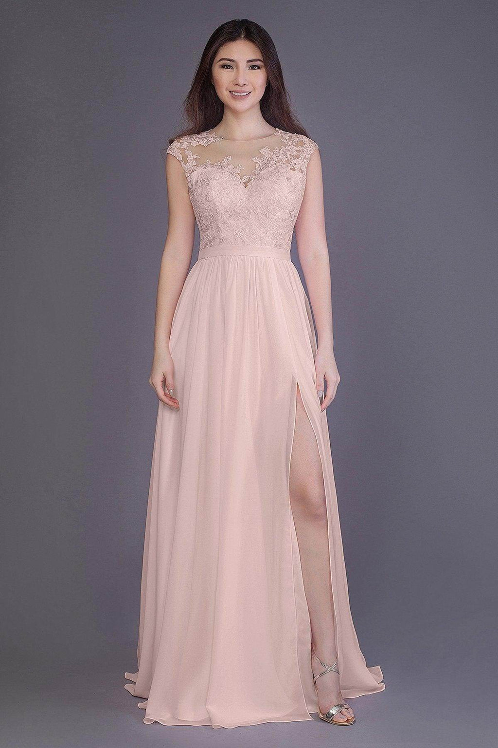 A-Line Floor Length Chiffon and Lace Bridesmaid Dress PR3554