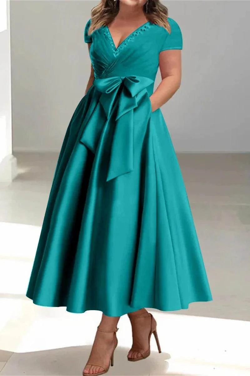 A Line V-Neck Mother of the Bride Dresses with Pockets CM0350