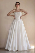 A-Line Floor Length Satin Wedding Dress CW3549