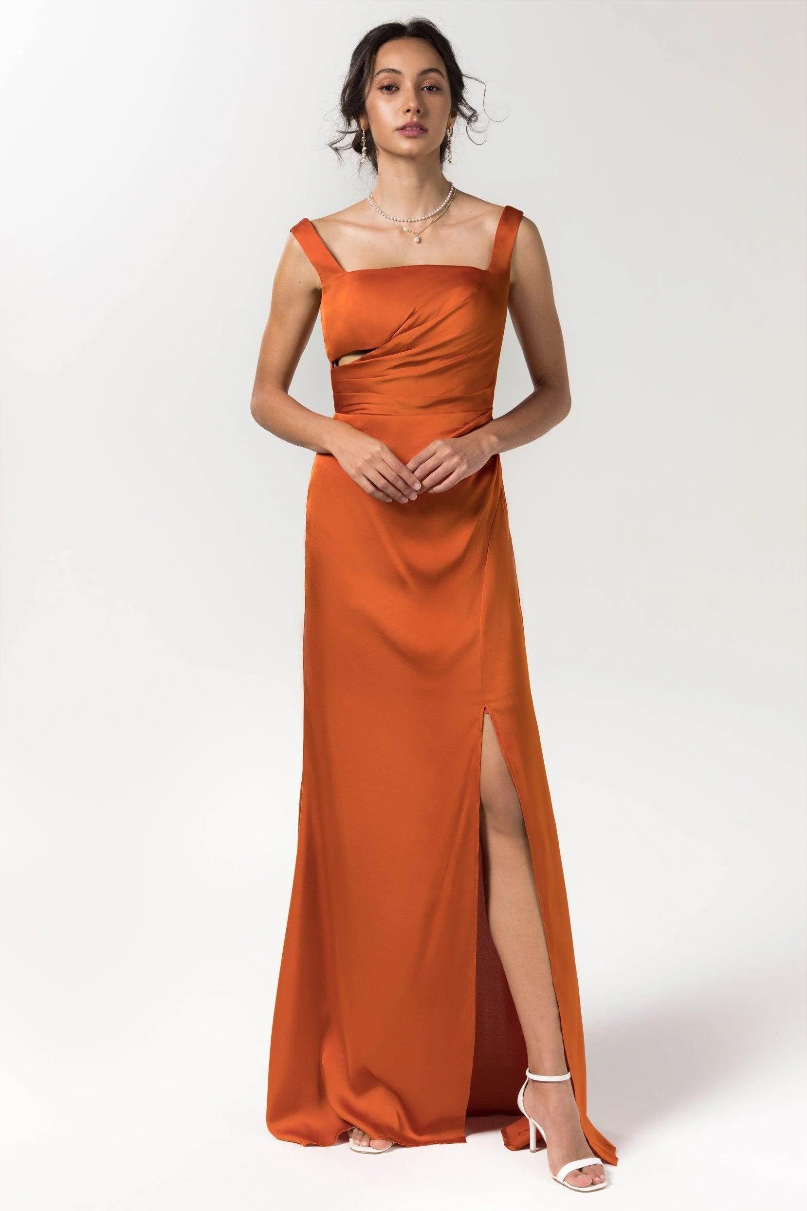Sheath Floor Length Luxe Satin Bridesmaid Dress Formal Dresses CB0590