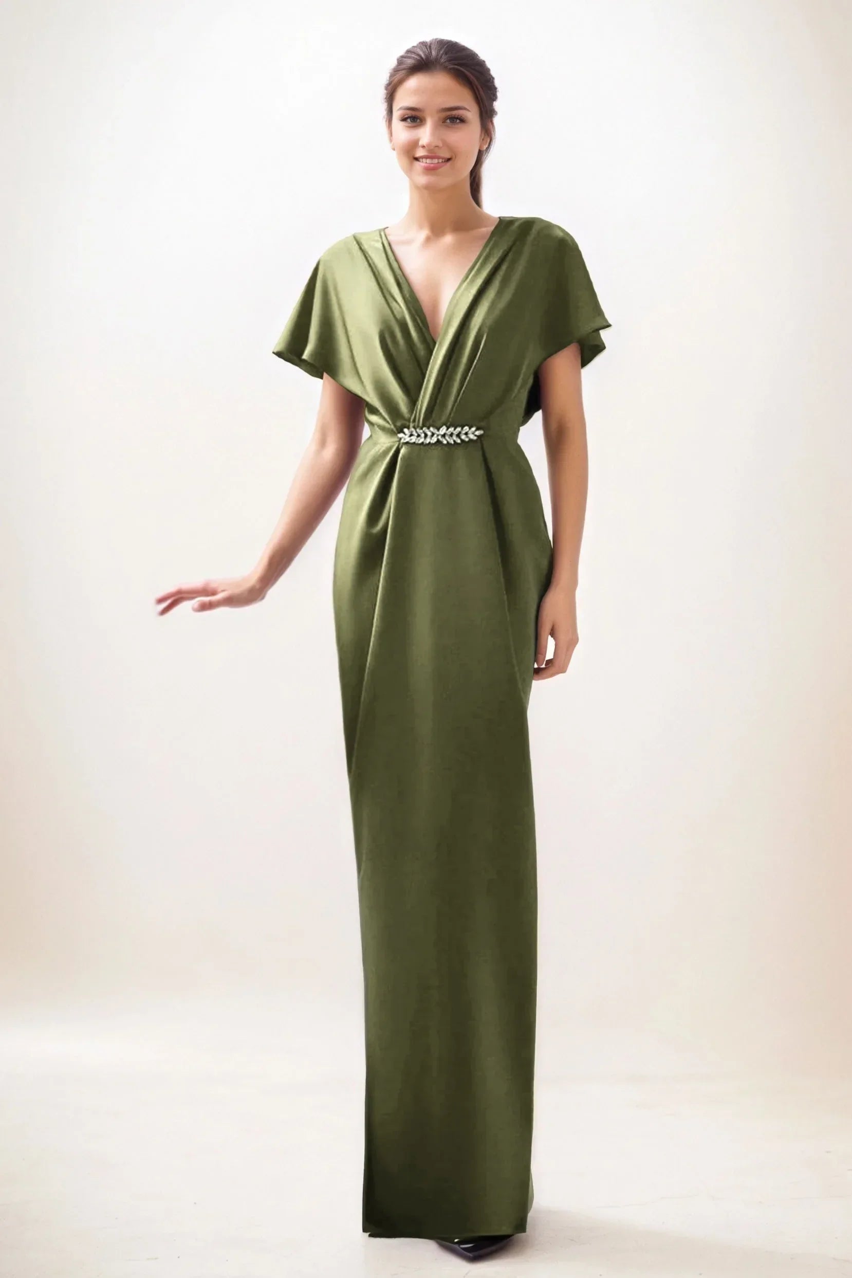 Sheath-Column Maxi Luxe Satin Wedding Guest Dress CG0299