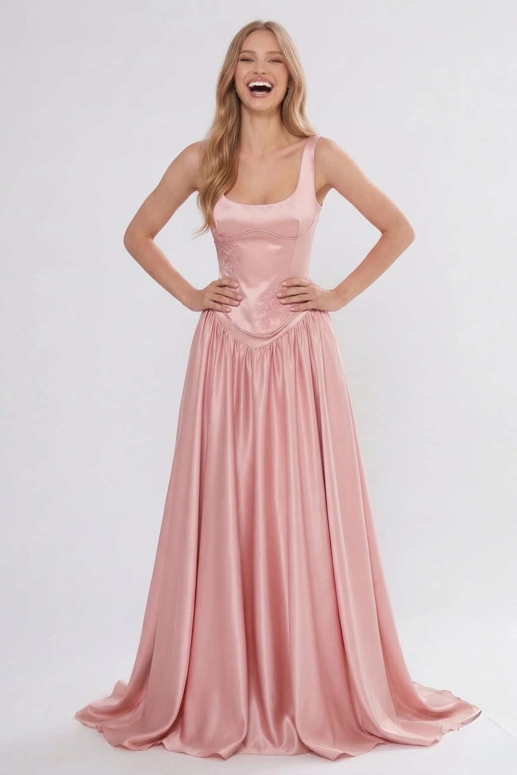 A-Line Floor Length Soft Satin Wedding Guest Dress CG0314
