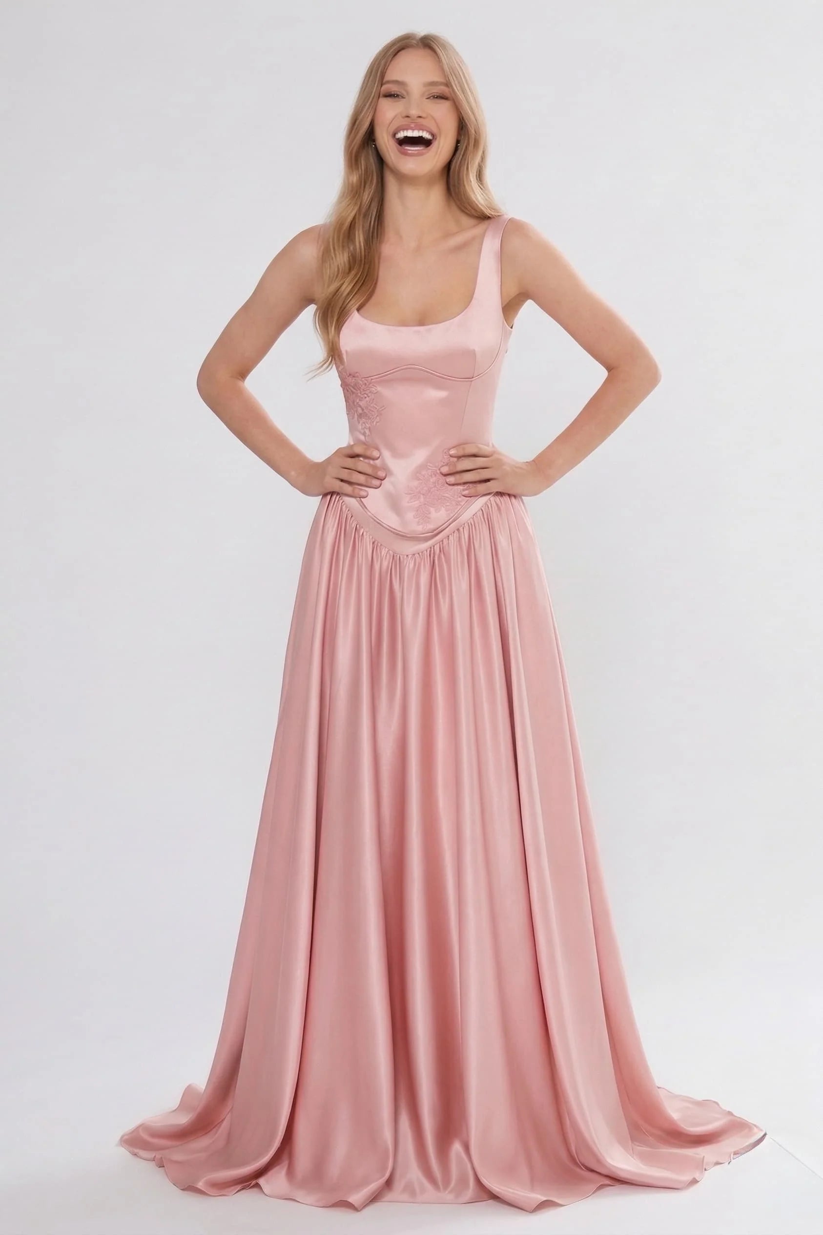 A-Line Floor Length Soft Satin Wedding Guest Dress CG0314