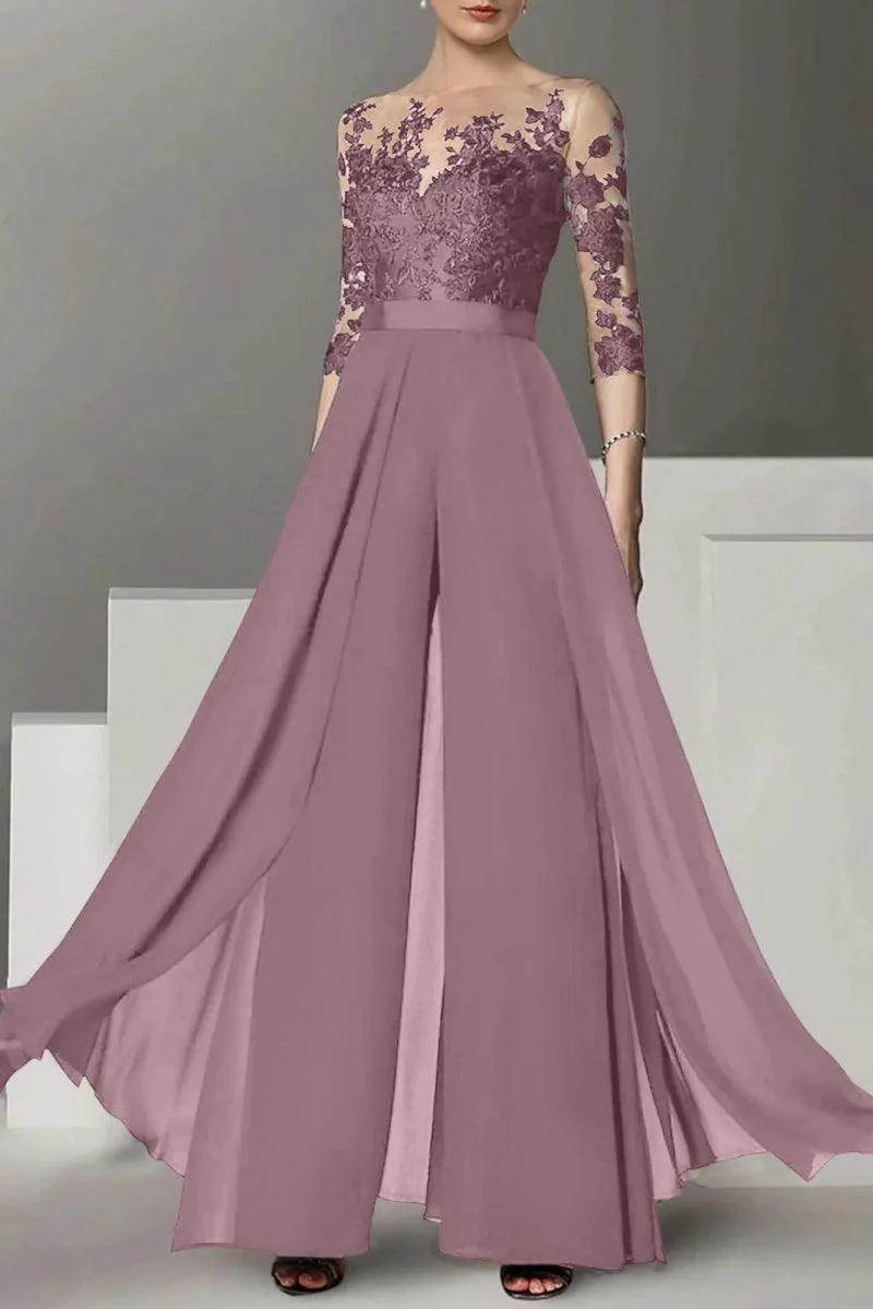 A Line Jewel Neck 3/4 Length Sleeves Floor Length Mother Dresses CM0375