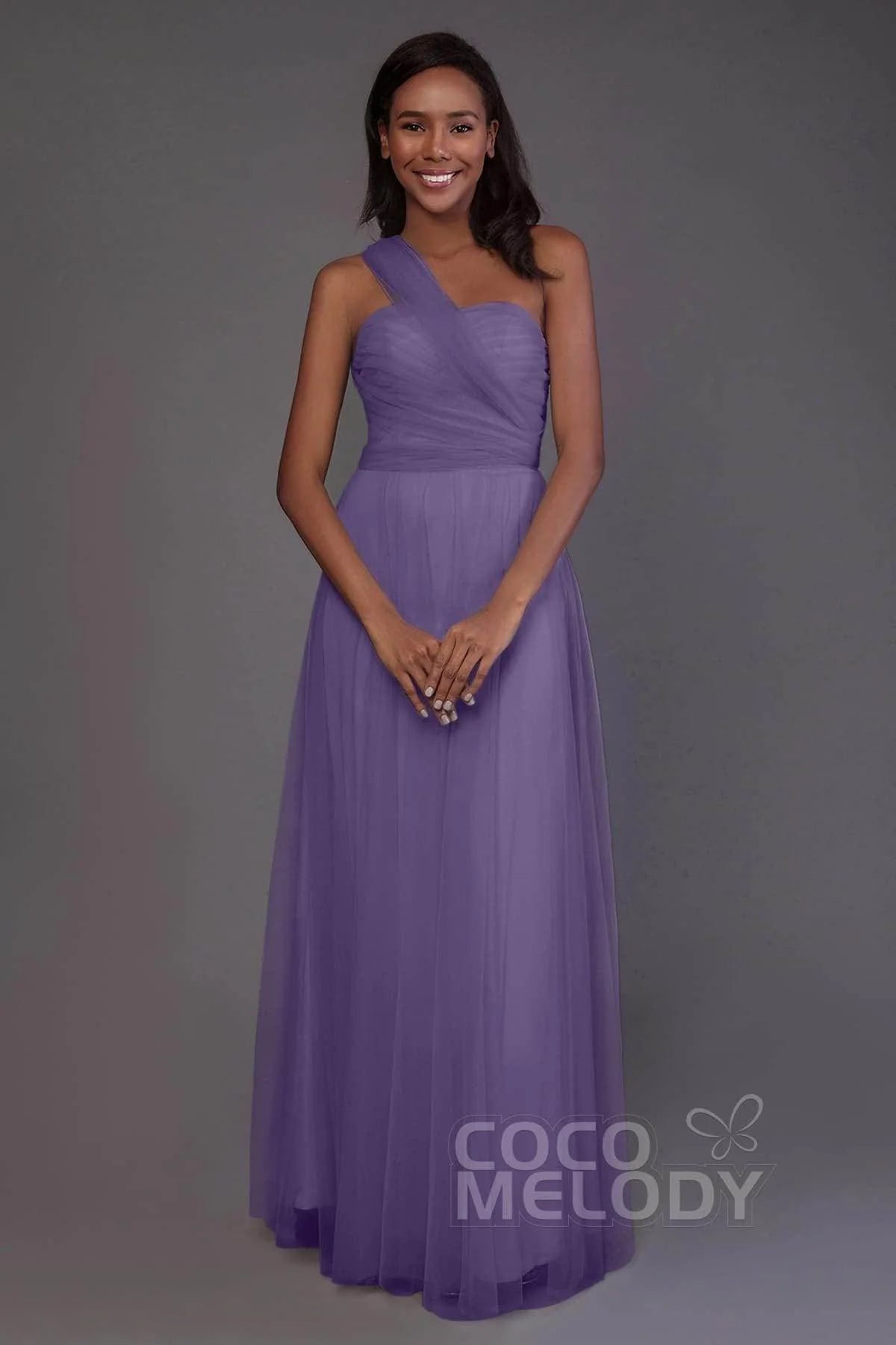 Sheath-Column Floor Length Tulle Bridesmaid Dress PR3502