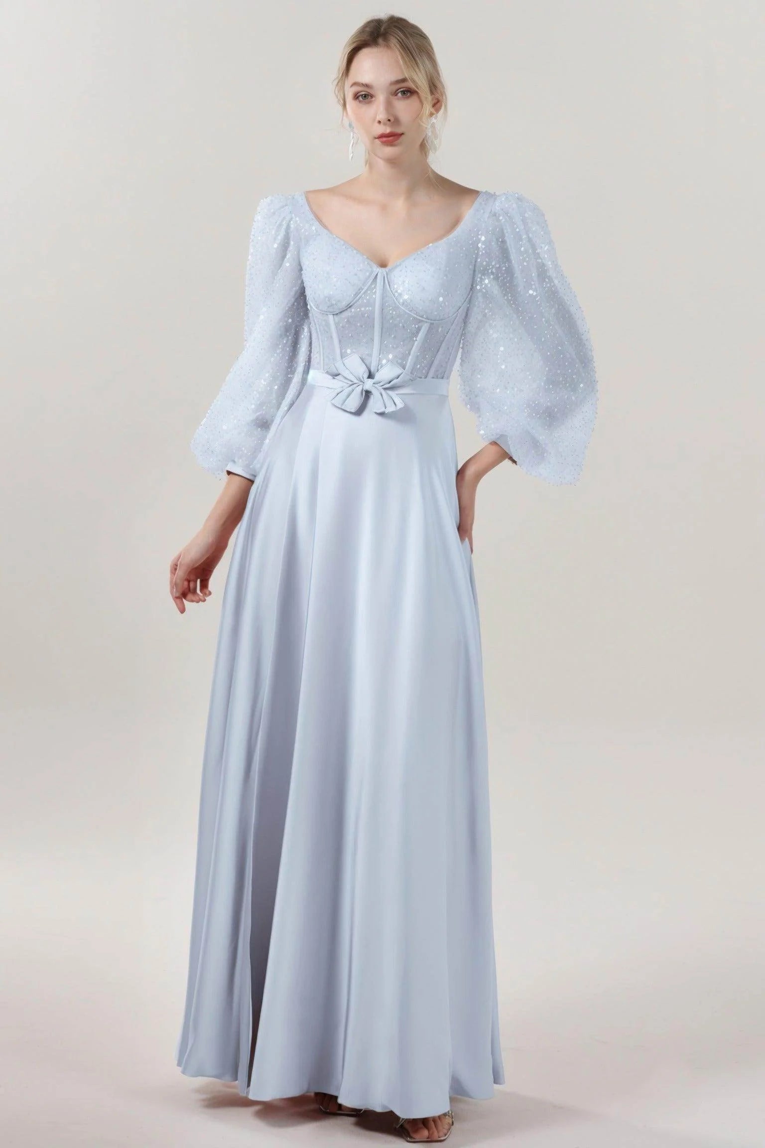 A-Line Maxi Luxe Satin Glitter Formal Dress CS0605