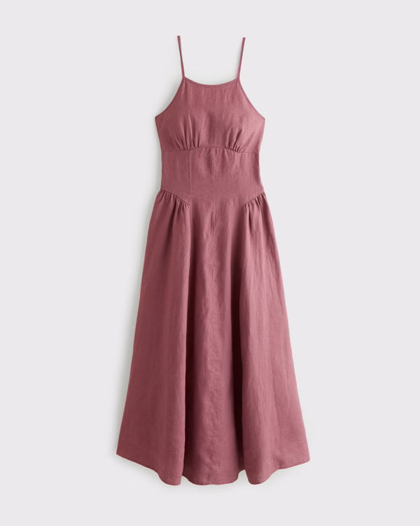100% Linen A&F Dylan Halter Midi Dress