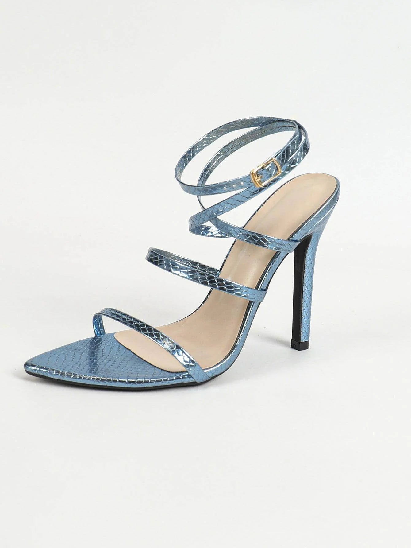 Faux Leather Cross Pointy Stiletto heel Sandals 816548877087