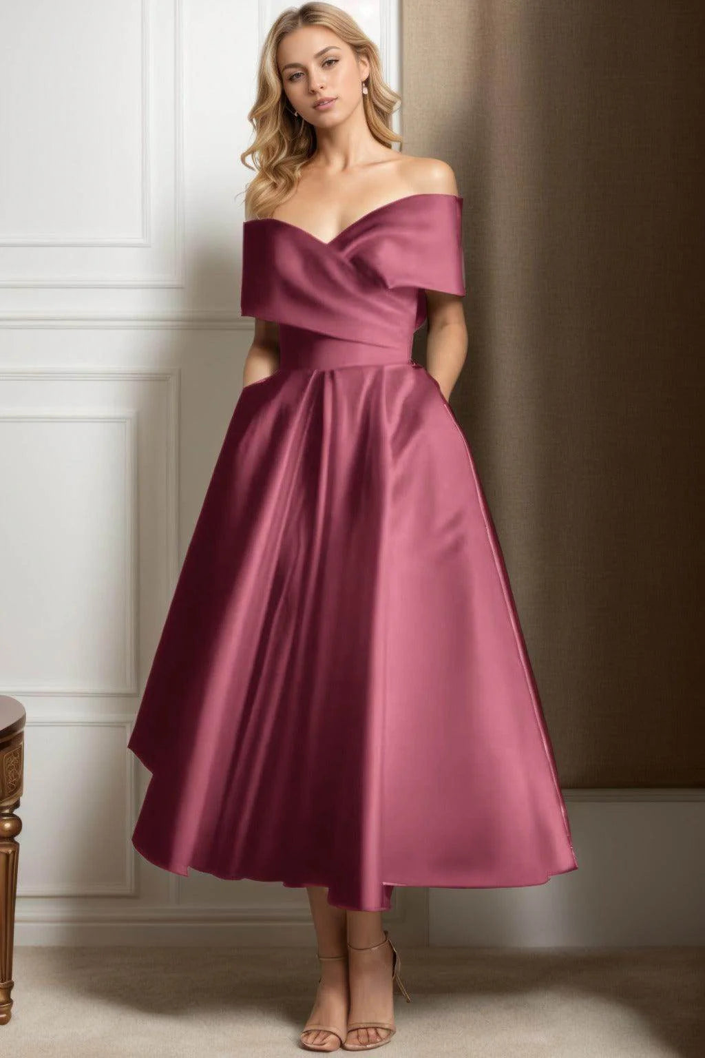 A-Line Ankle Length Satin Graduation Dresses CS0564