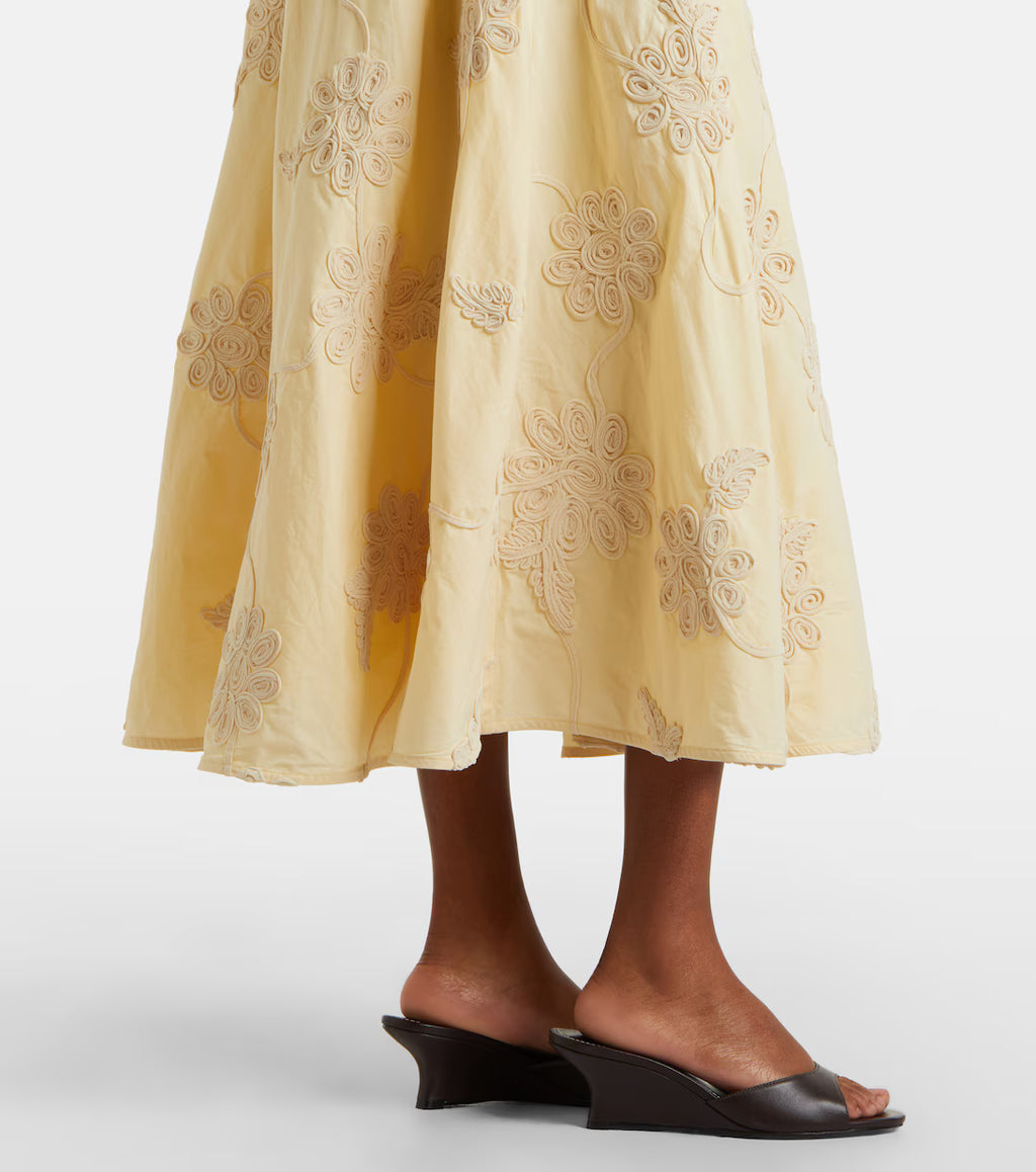 Rotate Embroidered floral cotton midi dress