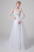 A-Line Floor Length Lace Tulle Wedding Dress CW2744
