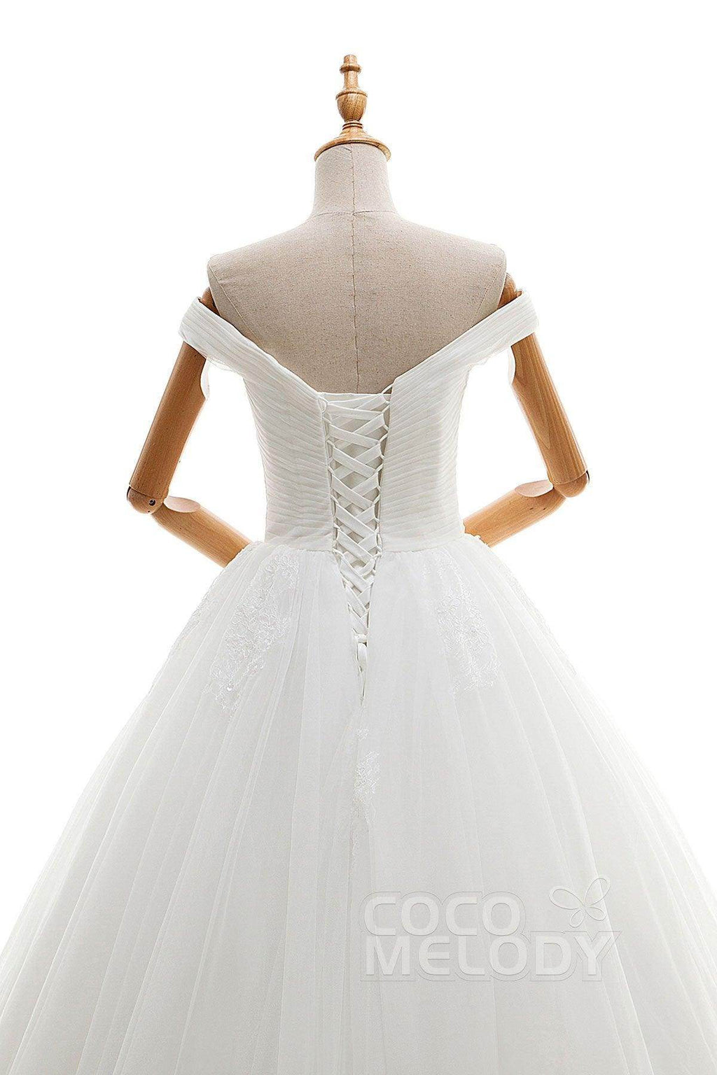 A-Line Floor Length Tulle Ivory Wedding Dress JWLF16001