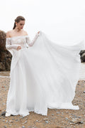 A-Line Court Train Chiffon Lace Wedding Dress CW2223