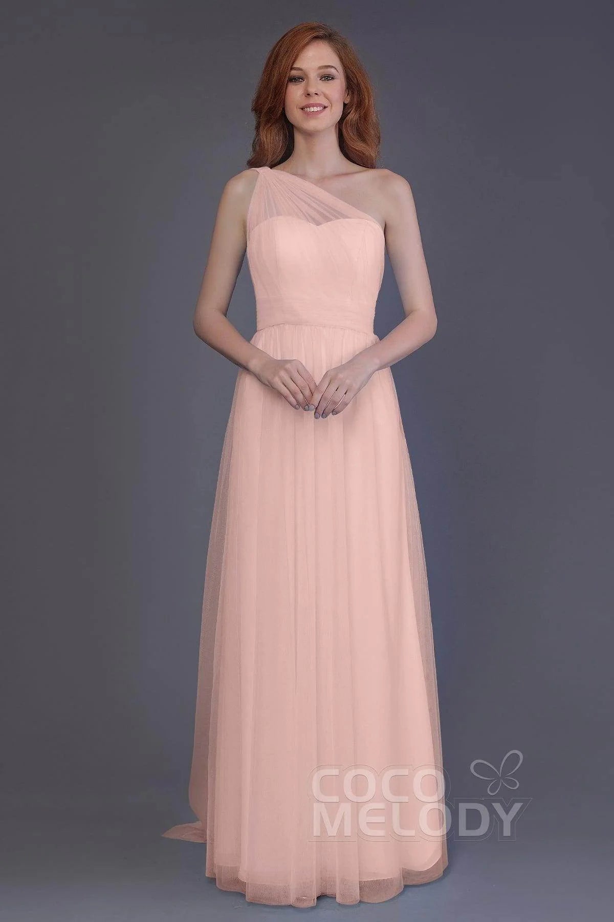 Sheath-Column Floor Length Tulle Bridesmaid Dress PR3556