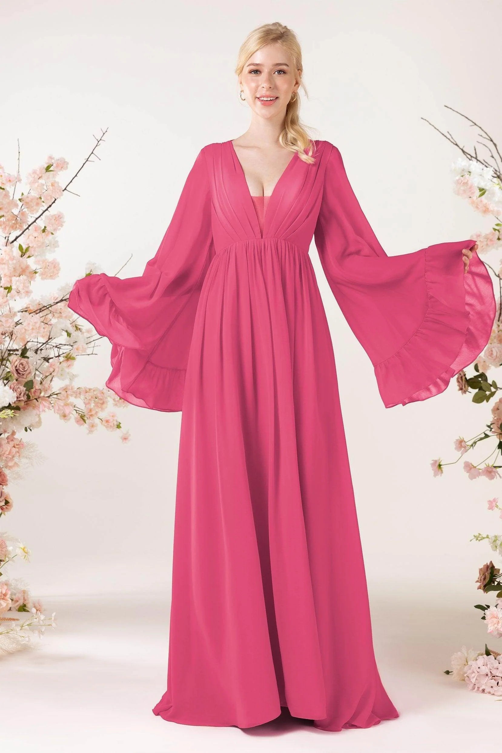A-Line Sweep-Brush Train Chiffon Bridesmaid Dress CB0465