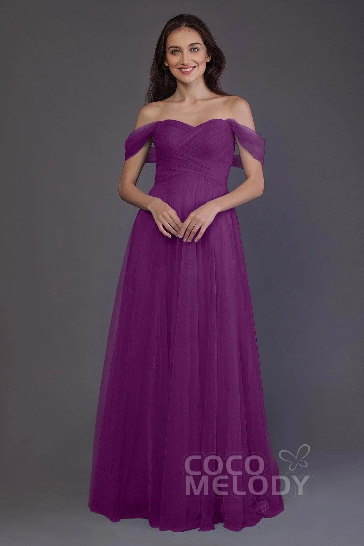 Sheath-Column Floor Length Tulle Bridesmaid Dress PR3512