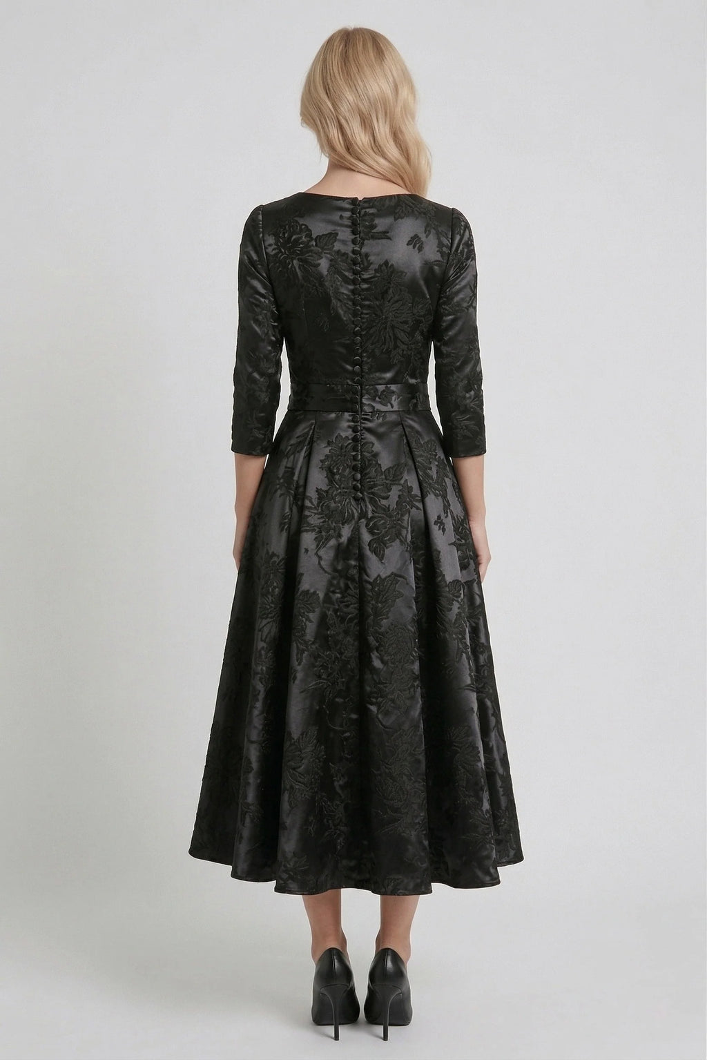 A-Line Tea-Length Jacquard Mother of the Bride Dress CM0415