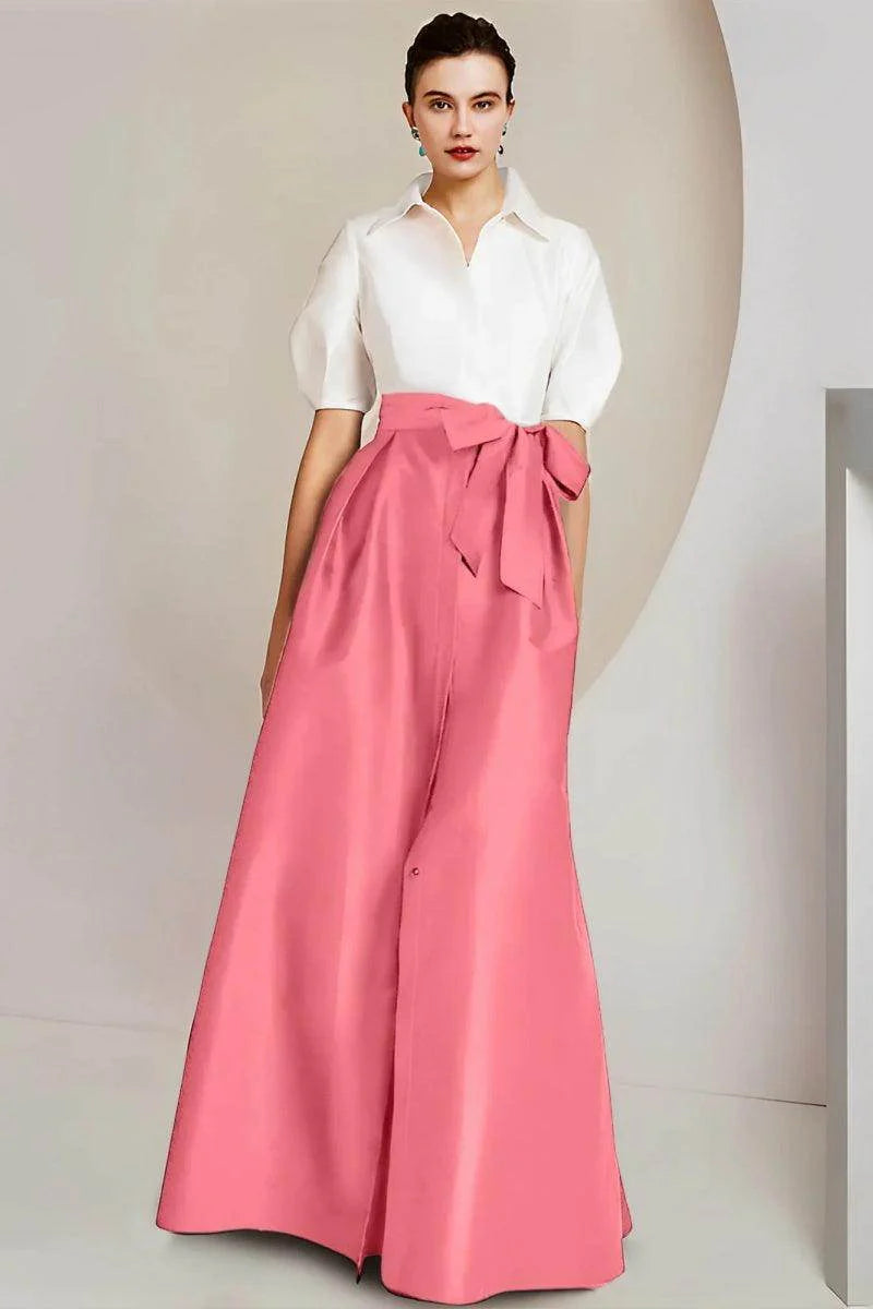 A Line Shirt Collar Short Sleeves Floor Length 2 pieces Mother Dresses CM0347