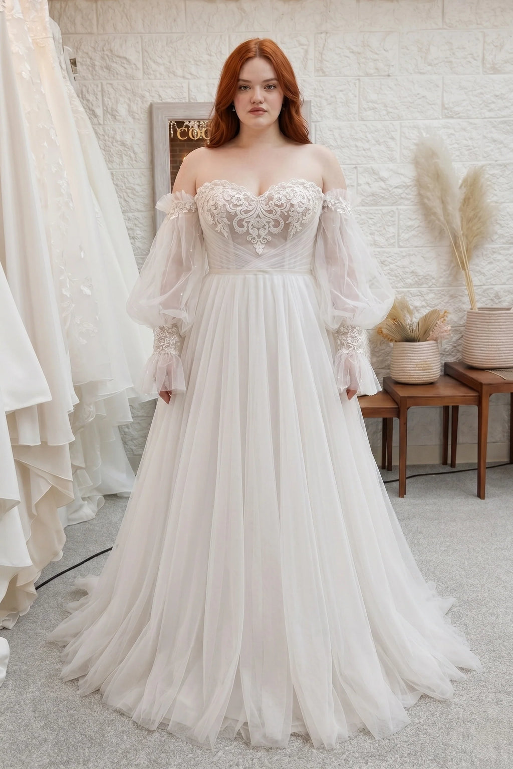 A-Line Court Train Lace Tulle Wedding Dress CW3237