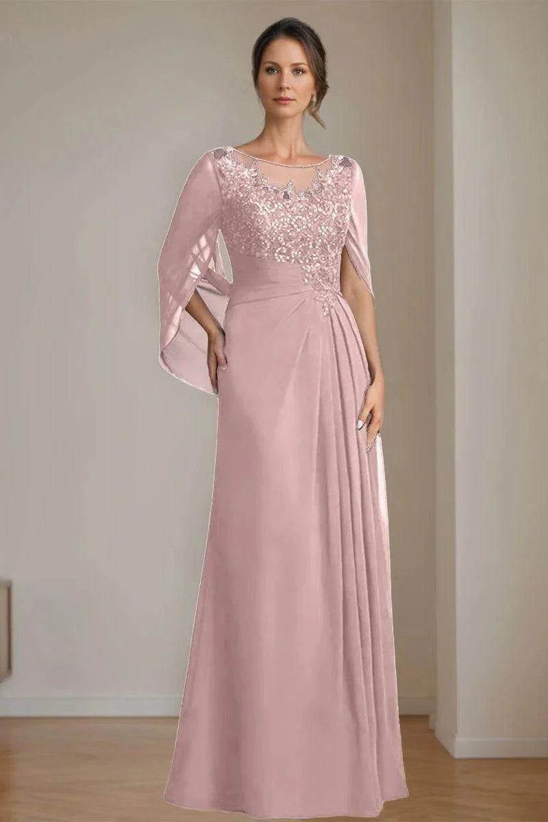 A Line Scoop Floor Length Sequins Mother of the Bride Dresses CM0369