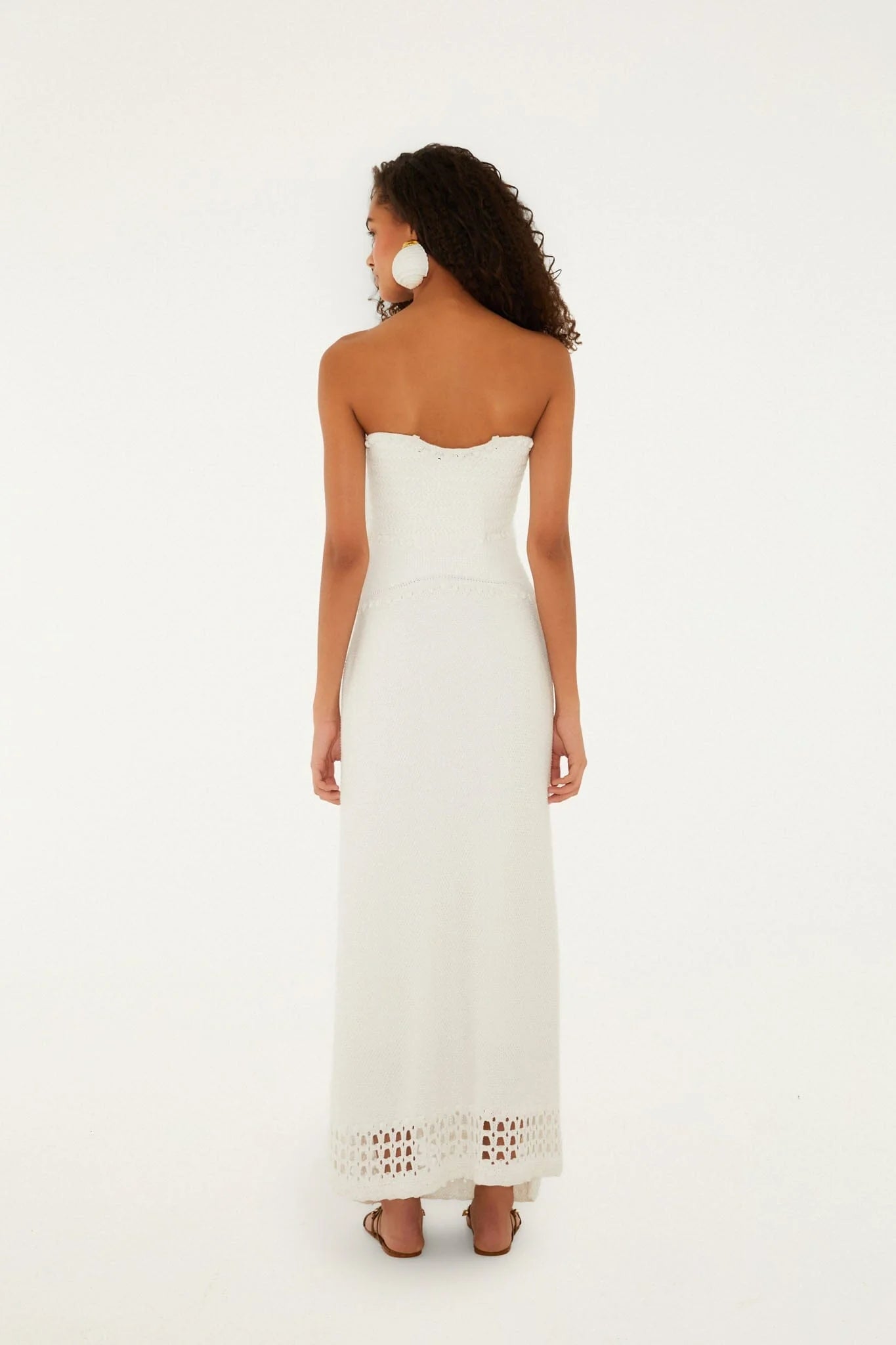 FARM Rio Off-White Palm Tree Strapless Knit Maxi Dress