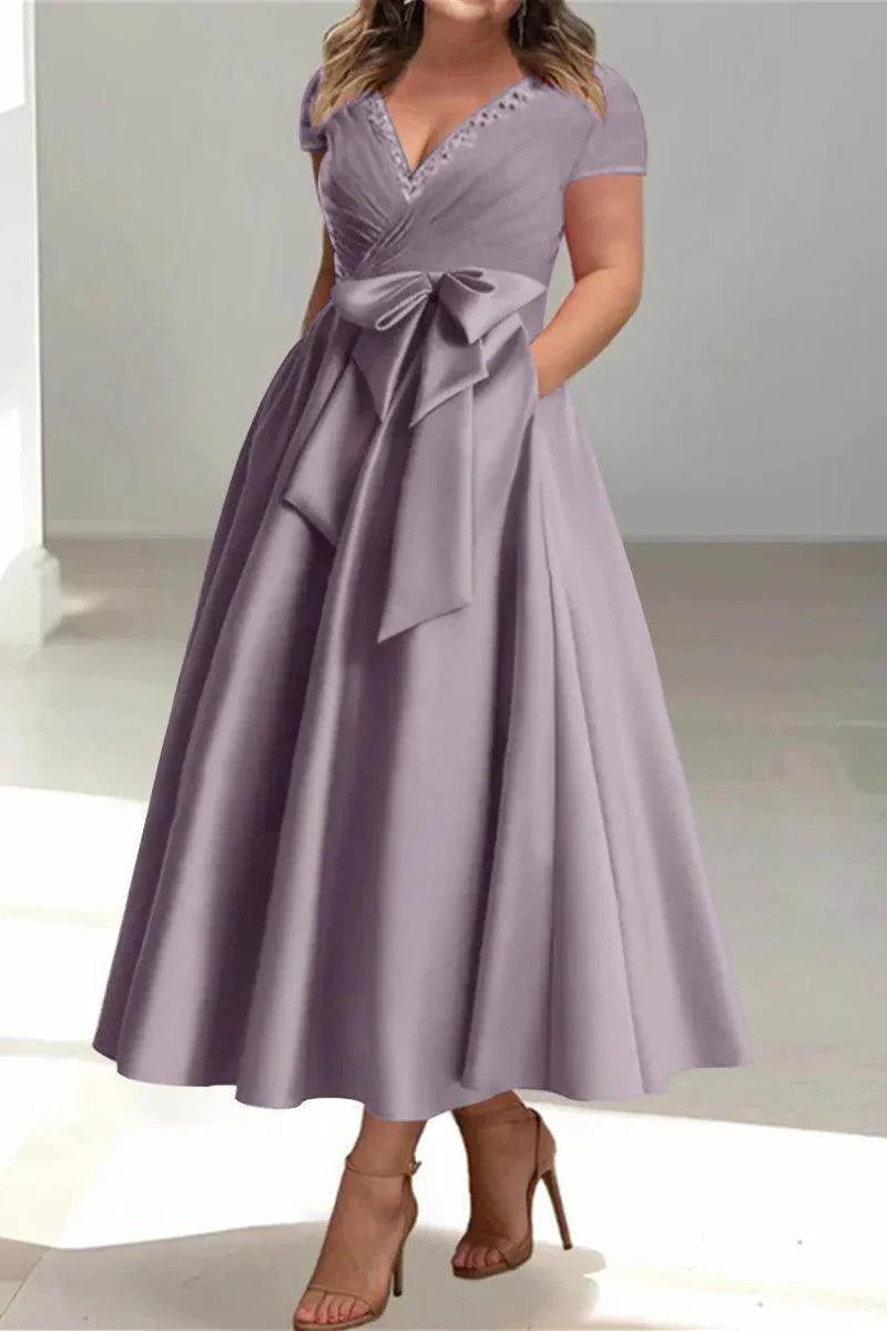 A Line V-Neck Mother of the Bride Dresses with Pockets CM0350