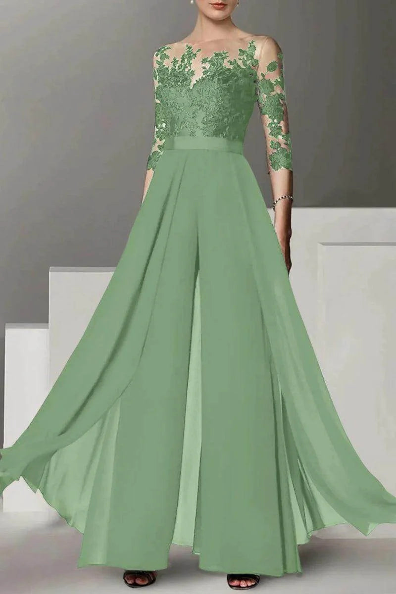 A Line Jewel Neck 3/4 Length Sleeves Floor Length Mother Dresses CM0375