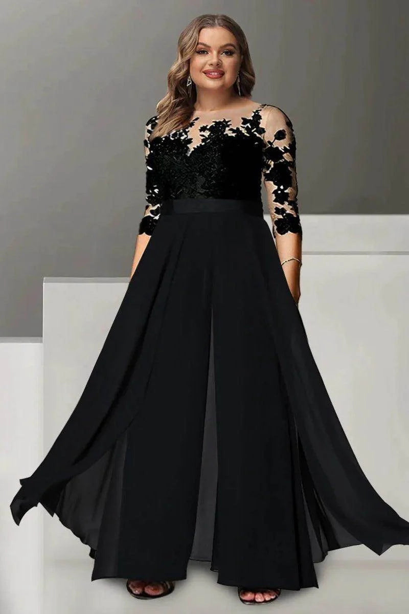 A Line Jewel Neck 3/4 Length Sleeves Floor Length Mother Dresses CM0375