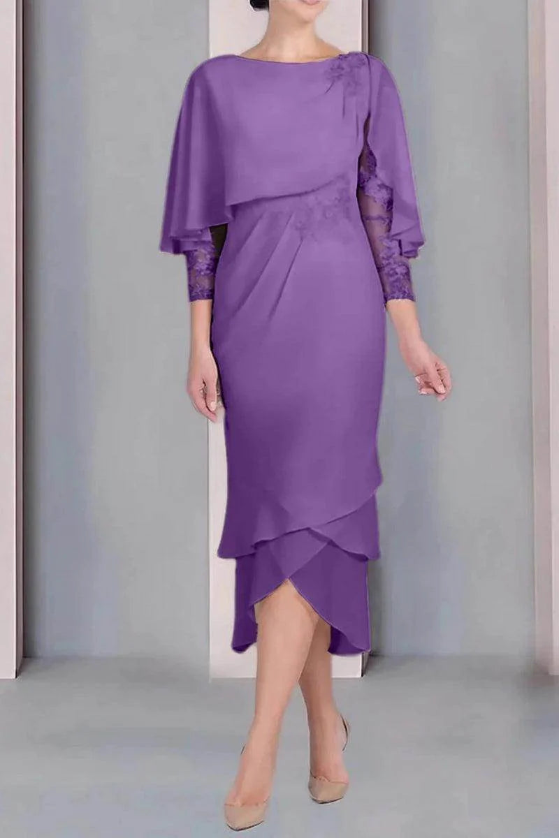 Sheath Column Scoop Short Sleeves Tea Length Mother Dresses CM0359