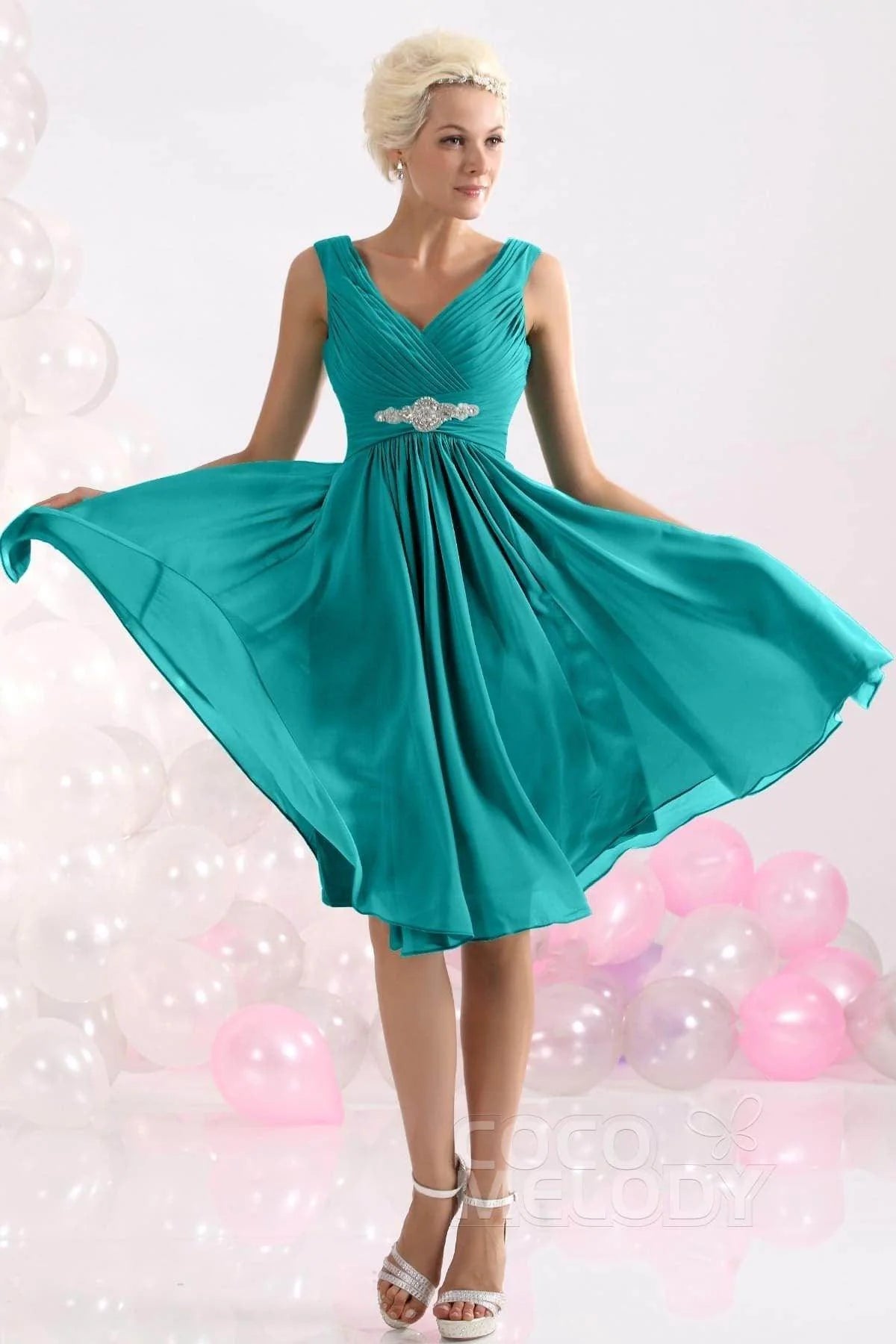 A-Line Knee Length Chiffon Bridesmaids Dress COZK1302A