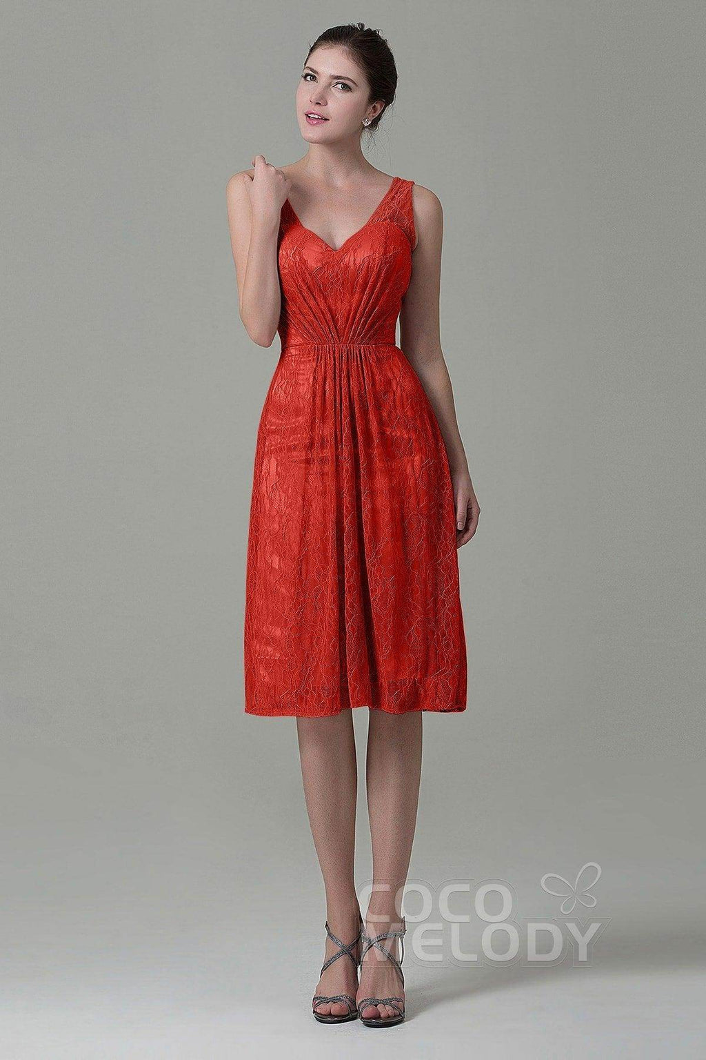 Sheath-Column Knee Length Lace Bridesmaid Dress COZK16010
