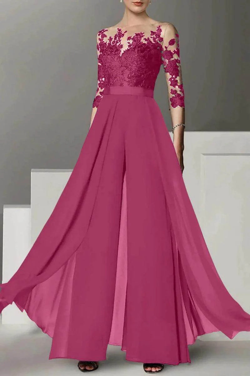 A Line Jewel Neck 3/4 Length Sleeves Floor Length Mother Dresses CM0375