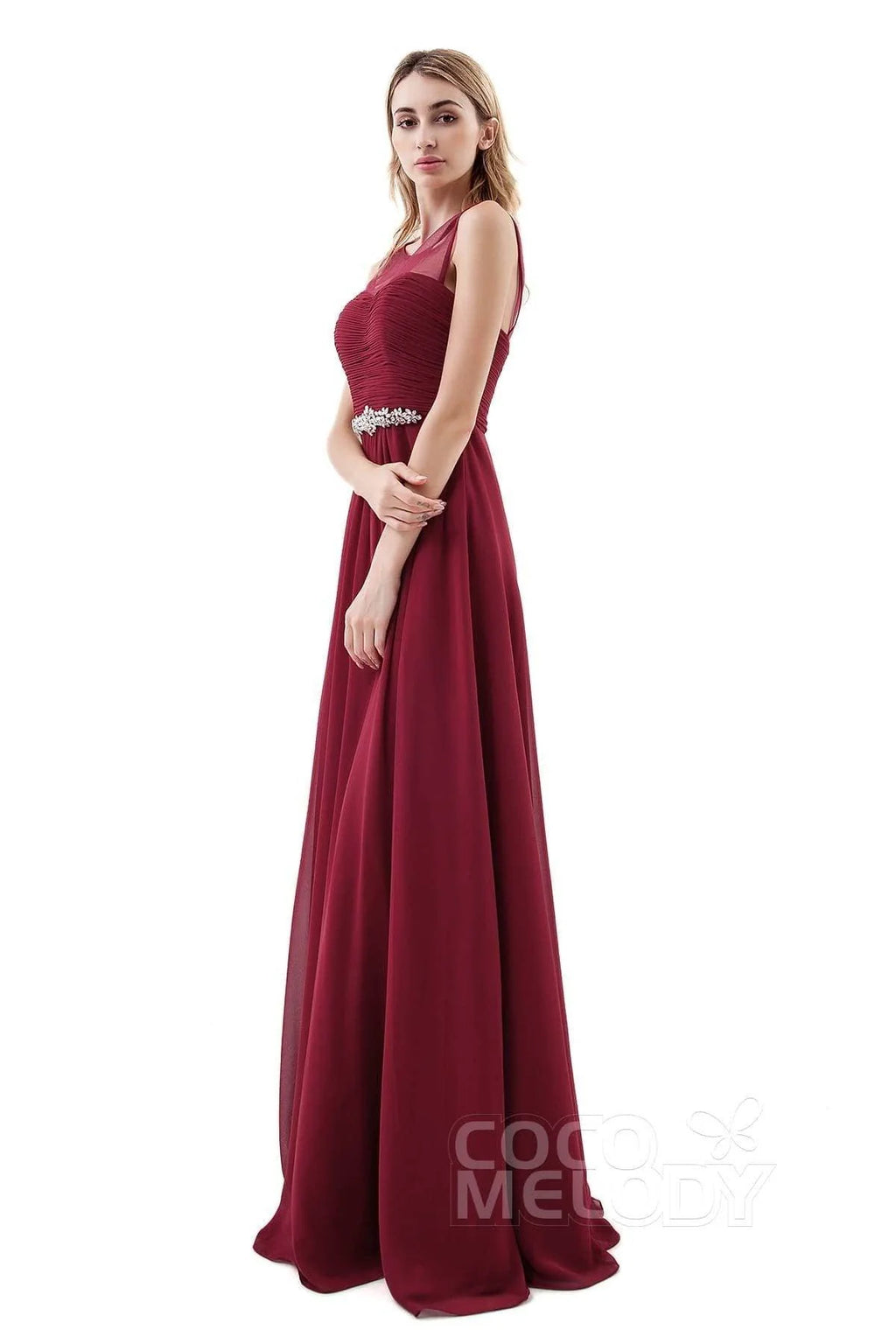 A-Line Sweep-Brush Train Chiffon Dress PR3400